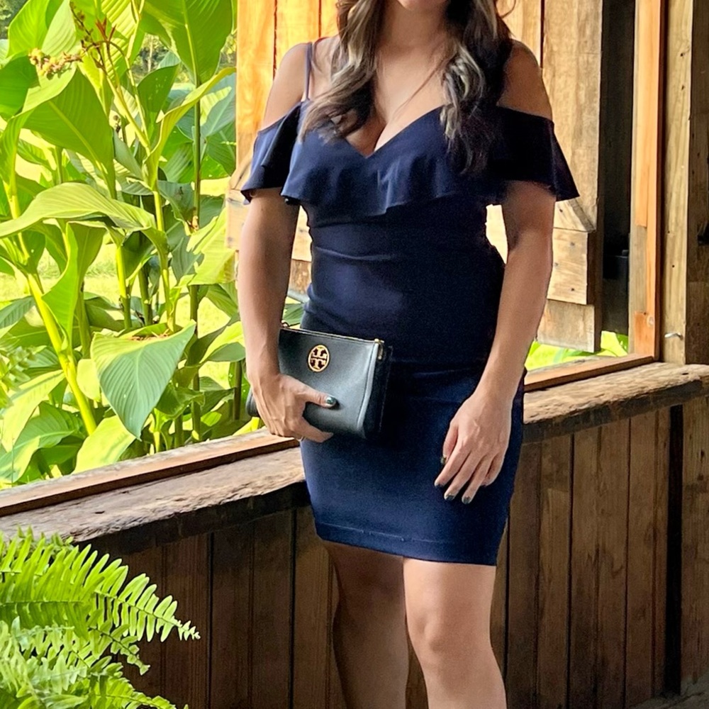 Navy Off the Shoulder Bodycon Dress - S
